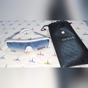Guess Men's Sunglasses with Blue Lenses and White Frame